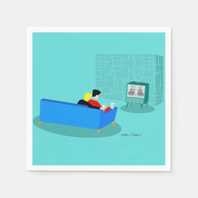 Serviette En Papier Retro Gay Couple regarder TV Papier Napkin (Devant)