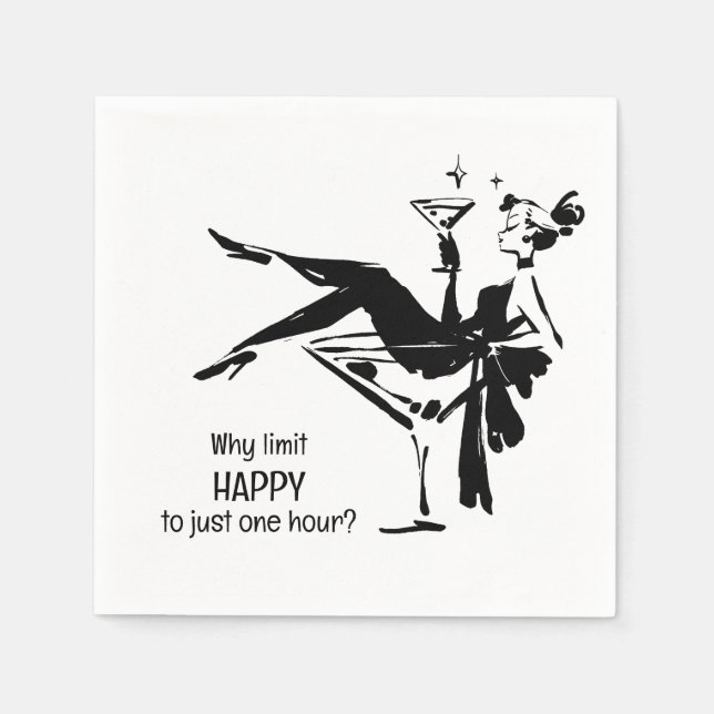 Serviette En Papier Retro Glam Happy Hour - Martini Diva Design (Devant)