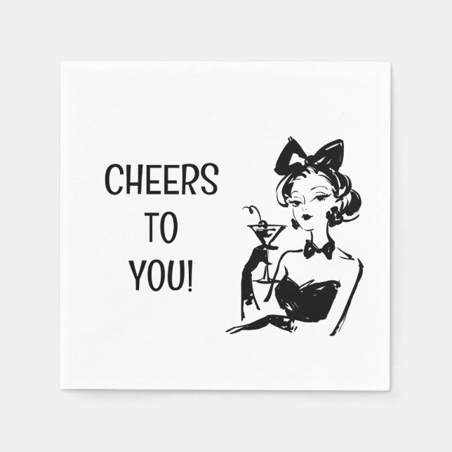 Serviette En Papier Retro Glam Martini Diva Design (Devant)
