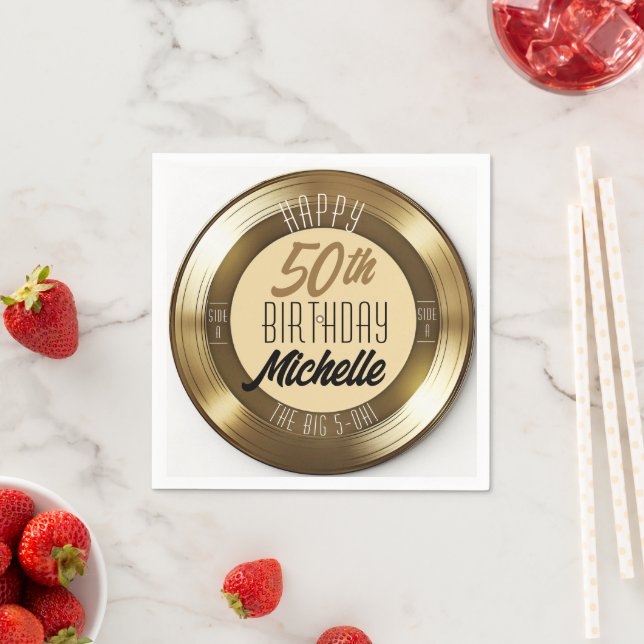 Serviette En Papier Retro Gold Black Vinyl Record 50e fête d'anniversa (En situation)