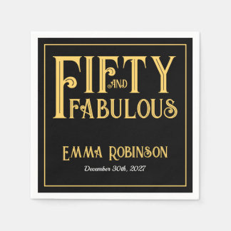 Serviette En Papier Retro Gold "Cinquante et Fantastique" 50e Annivers