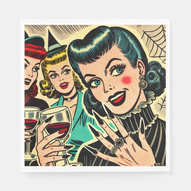 Serviette En Papier Retro gothique Halloween Girls Comics (Devant)