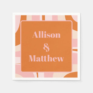 Serviette En Papier Rétro Groove moderne minimaliste rose et orange