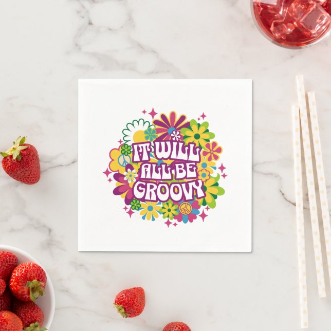 Serviette En Papier Retro Groovy Floral (En situation)