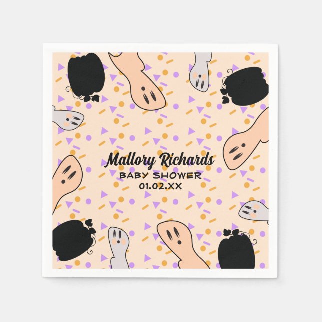 Serviette En Papier Retro Halloween Ghost Notre Petit Baby shower Boo (Devant)