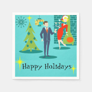 Serviette En Papier Retro Holiday Cartoon Couple Cocktail Serviettes