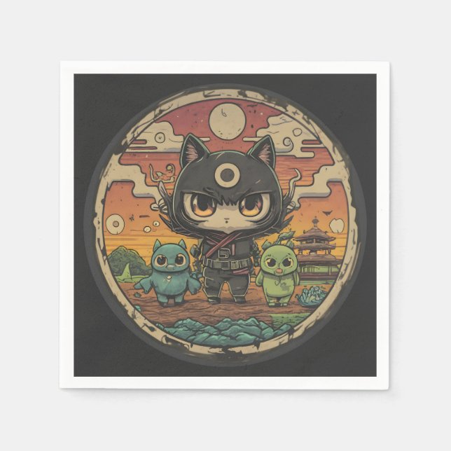 Serviette En Papier Retro Island Pals : équipage de chat Ninja (Devant)