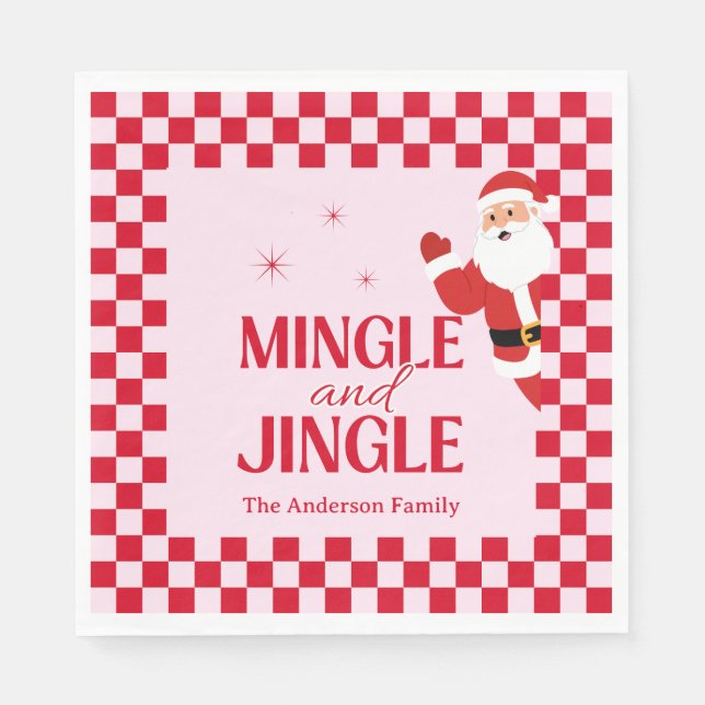 Serviette En Papier Retro Jingle And Mingle Christmas Checkerboard Red (Devant)