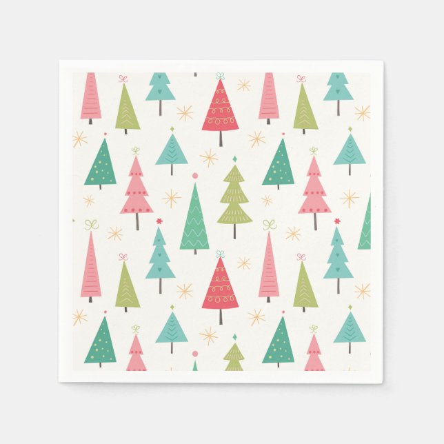 Serviette En Papier Retro Joyeux arbres de Noël Fun Motif de vacances (Devant)