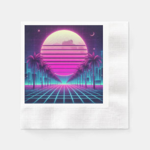 Serviette En Papier rétro, lune de néon des années 80/palmiers