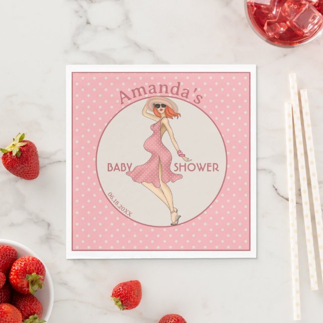 Serviette En Papier Retro Maman Redhead 2 Baby shower Party (En situation)