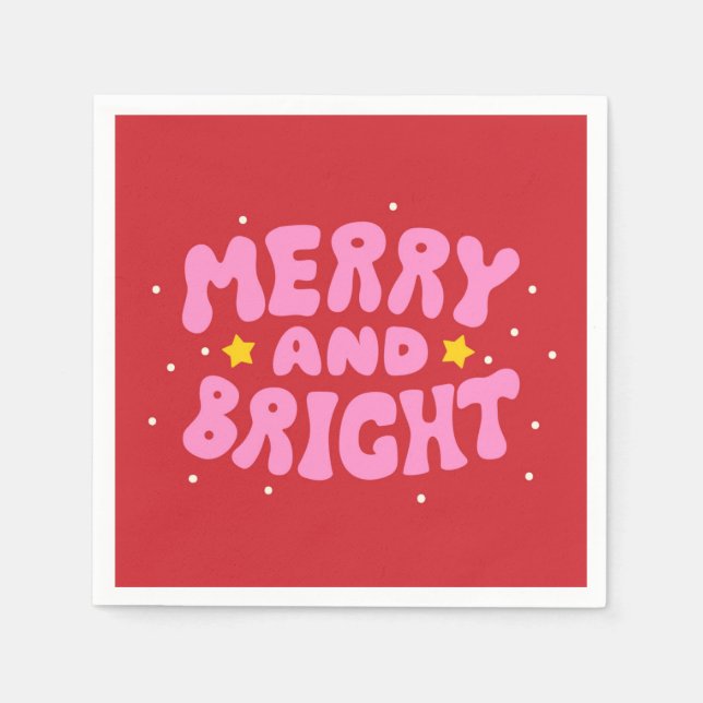 Serviette En Papier Retro Merry et Bright Holiday Design (Devant)