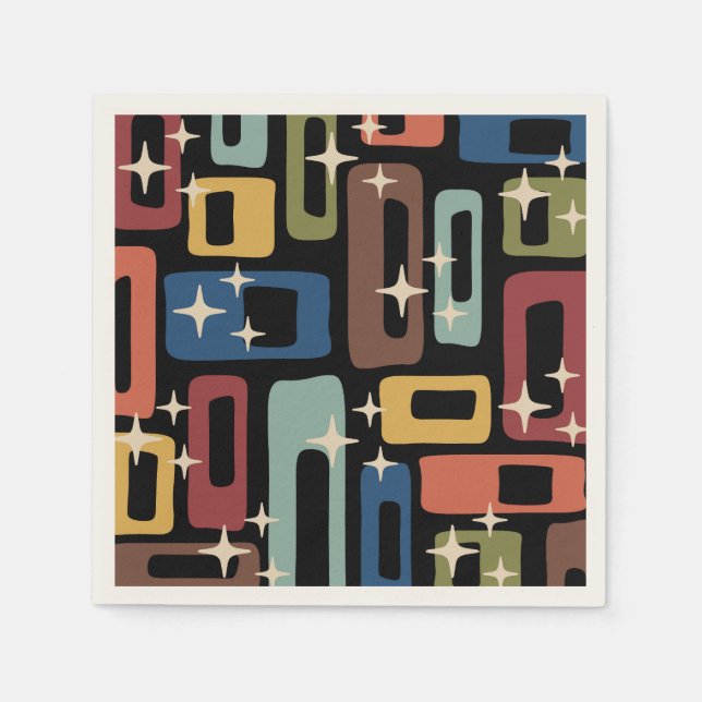 Serviette En Papier Retro Mid-Century Moderne Abstrait (Devant)