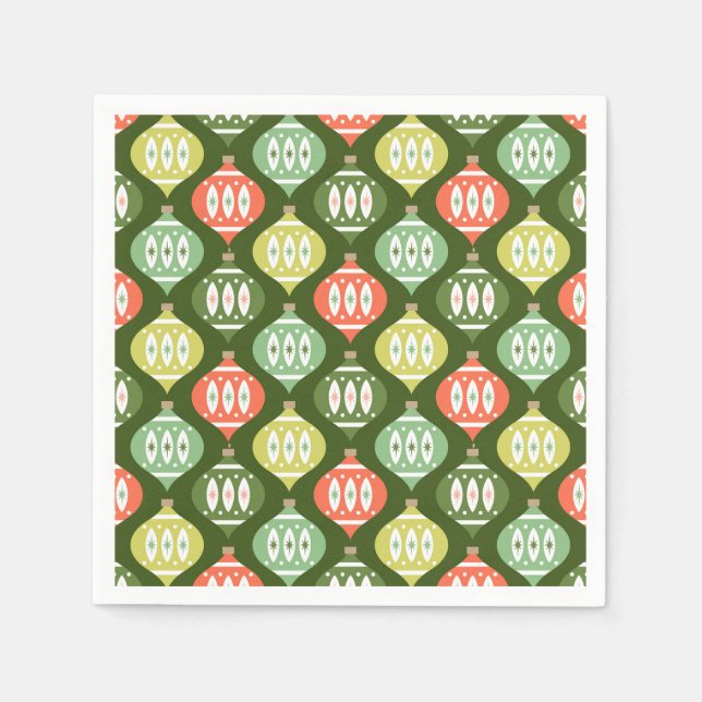 Serviette En Papier Retro Mid Century Rouge & Olive Vert Noël (Devant)