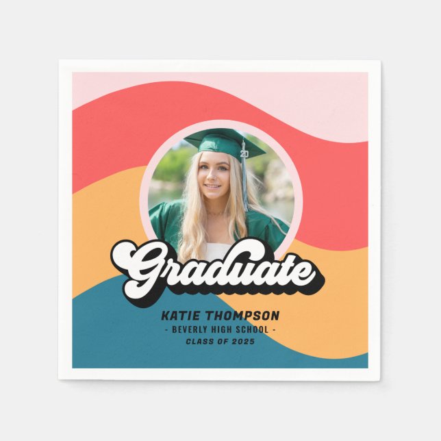 Serviette En Papier Retro moderne les années 70 Super Graduation Photo (Devant)