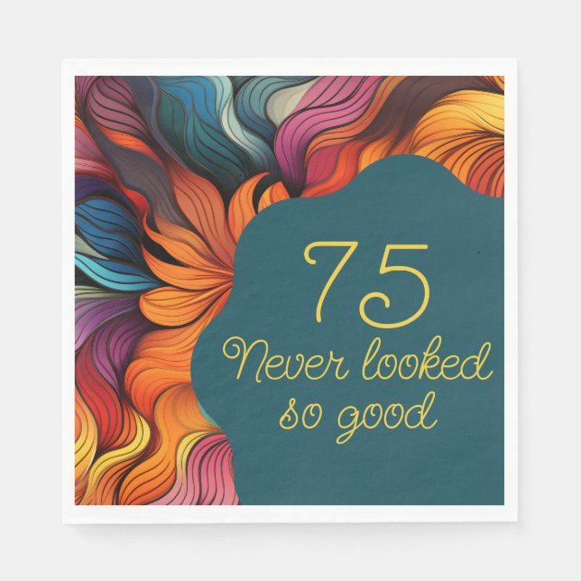 Serviette En Papier Retro Moderne Turquoise Orange 75e anniversaire (Devant)