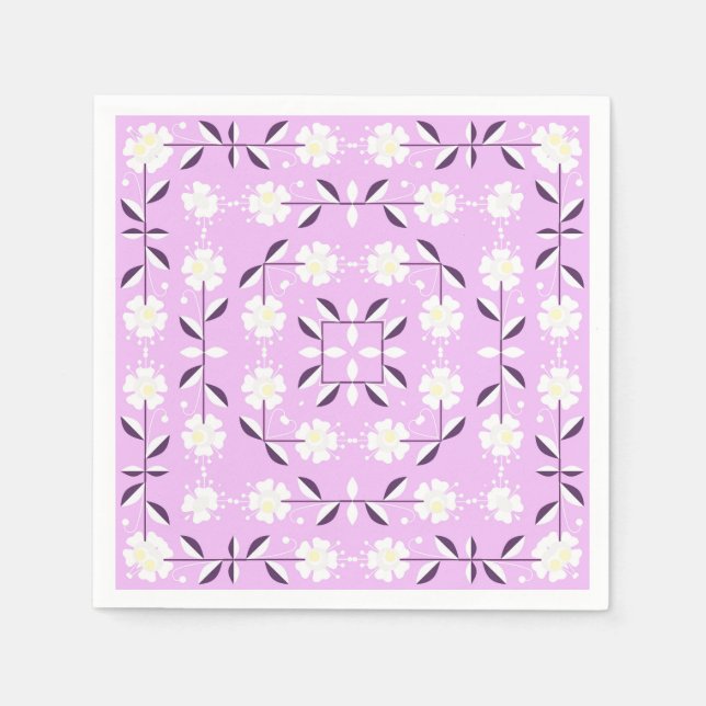 Serviette En Papier Retro, motif floral rose (Devant)