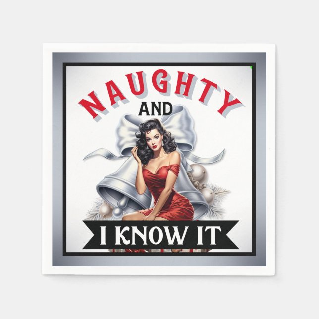 Serviette En Papier Retro Naughty et je le sais Pinup de Noël (Devant)