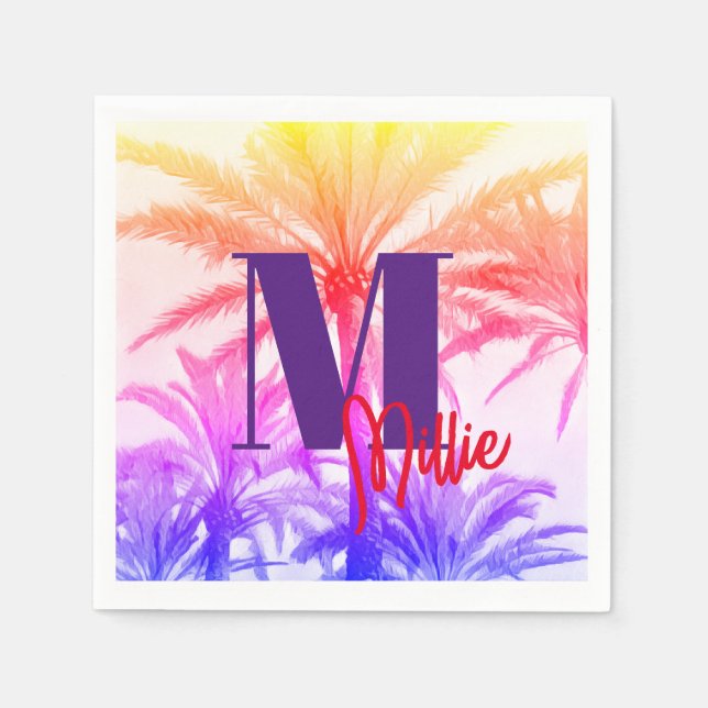 Serviette En Papier Retro Neon 80's Tropical Palm Tree Papier personna (Devant)