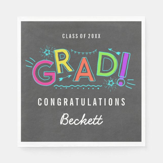 Serviette En Papier Retro Neon Doodles Graduation Party (Devant)