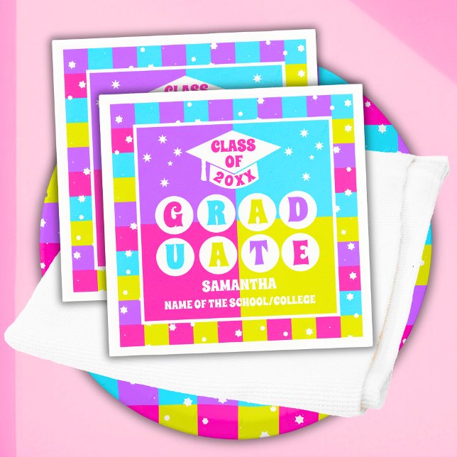 Serviette En Papier Retro Neon Graduation Party (Créateur téléchargé)