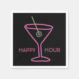 Serviette En Papier Retro Neon Martini Happy Hour Napkins