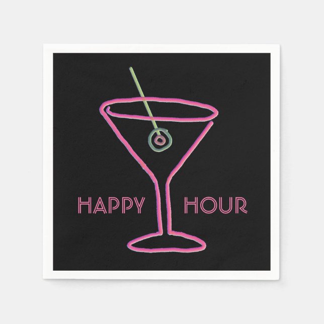 Serviette En Papier Retro Neon Martini Happy Hour Napkins (Devant)
