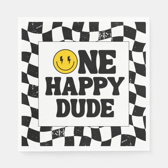 Serviette En Papier Retro One Happy Dude Smile Face Boy 1st Birthday (Devant)