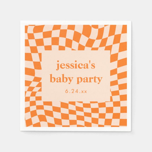 Serviette En Papier Retro Orange Abstract Checkerboard Baby Shower (Devant)