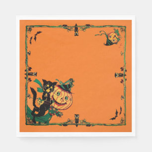 Serviette En Papier Retro Orange Halloween 