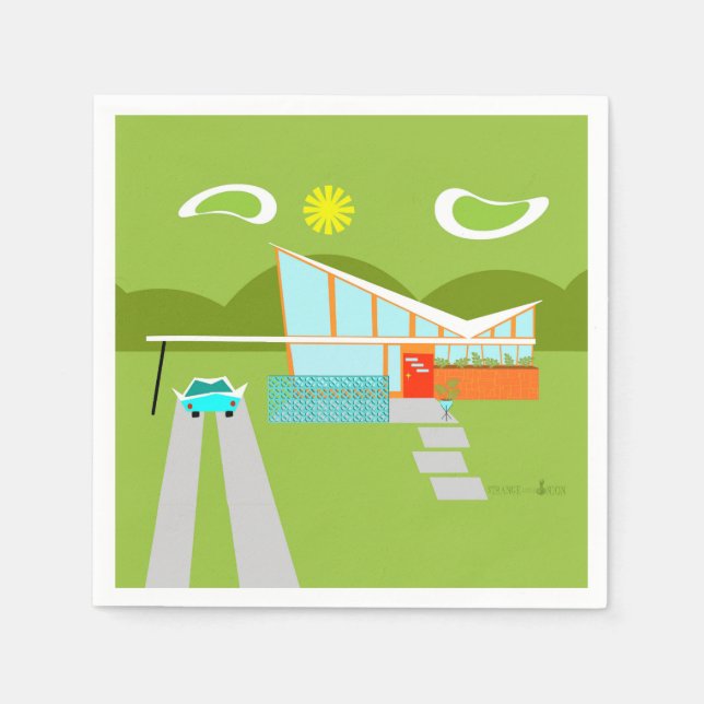 Serviette En Papier Retro Palm Springs House Cocktail Napkins (Devant)