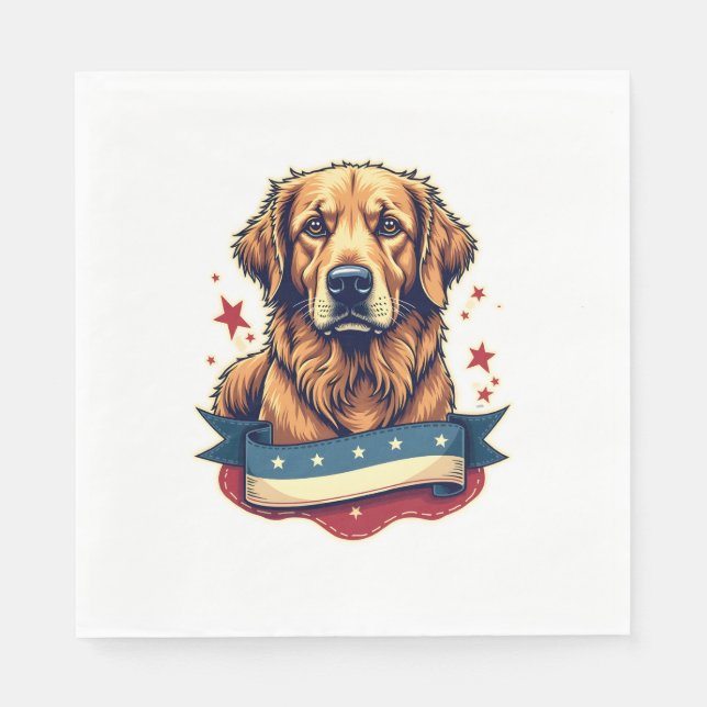 Serviette En Papier Retro Patriotic Golden Retriever Engraving Tee 4 (Devant)
