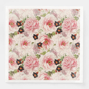 Serviette En Papier Retro Peony Flower Spring Motif peint