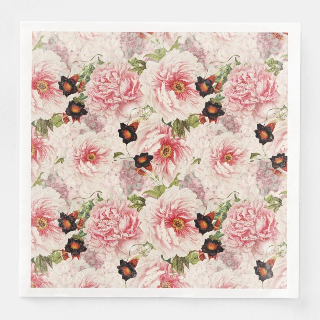 Serviette En Papier Retro Peony Flower Spring Motif peint (Devant)
