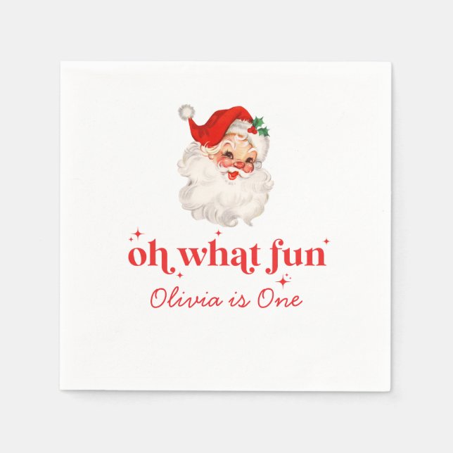 Serviette En Papier Retro Père Noël Oh Quel Amusant Anniversaire (Devant)
