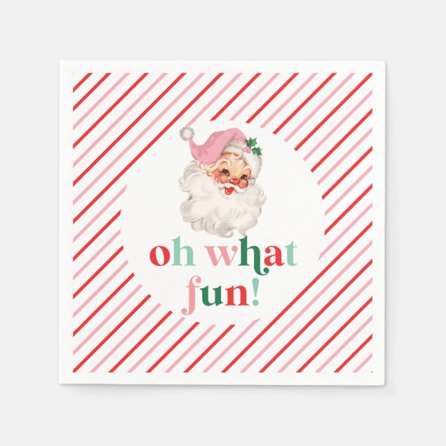 Serviette En Papier Retro Pink Père Noël Oh Quel Amusant (Devant)