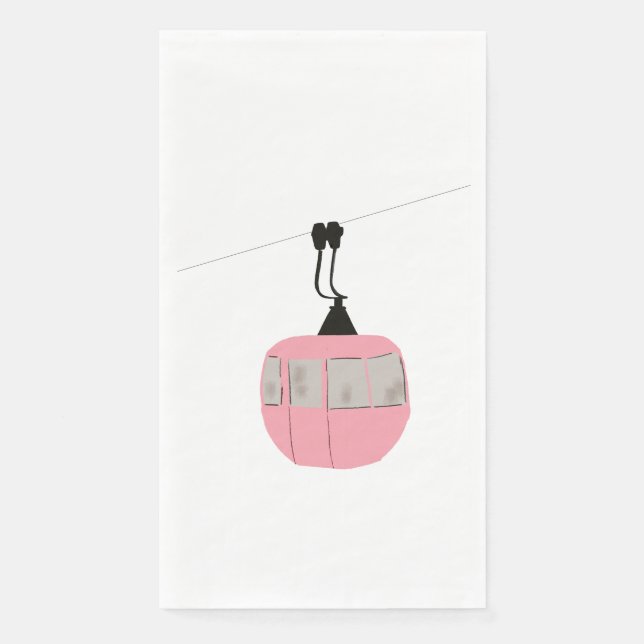 Serviette En Papier Retro Pink Ski Gondola Skieurs Ascenseur (Devant)