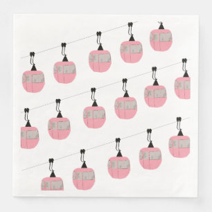 Serviette En Papier Retro Pink Ski Gondola Skieurs Ascenseur