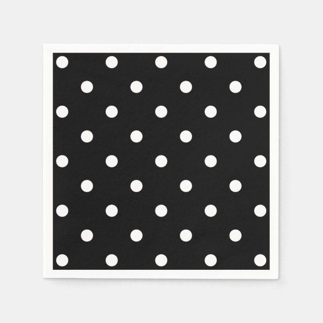 Serviette En Papier Rétro Points Blancs Sur Fond Noir (Devant)