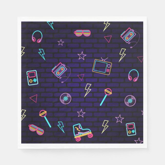 Serviette En Papier Retro Pop Neon Enfants Anniversaire Bash (Devant)