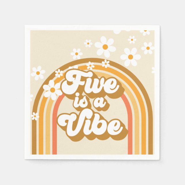 Serviette En Papier Retro Rainbow FIVE est un Vibe Super 5e anniversai (Devant)