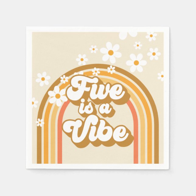 Serviette En Papier Retro Rainbow FIVE est un Vibe Super 5e anniversai (Devant)