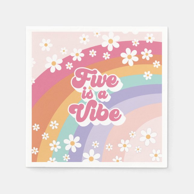 Serviette En Papier Retro Rainbow Five est une Vibration 5e Anniversai (Devant)