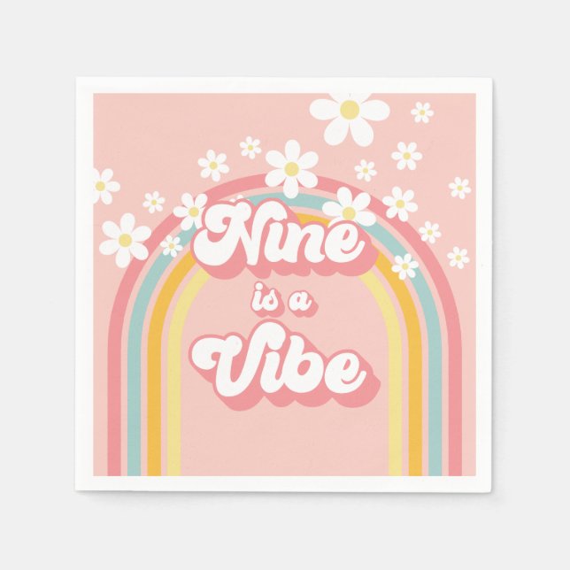 Serviette En Papier Retro Rainbow Nine est un Vibe Super 9e anniversai (Devant)