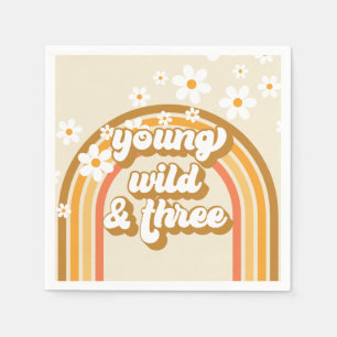 Serviette En Papier Retro Rainbow Young Wild and Three Birday Paper