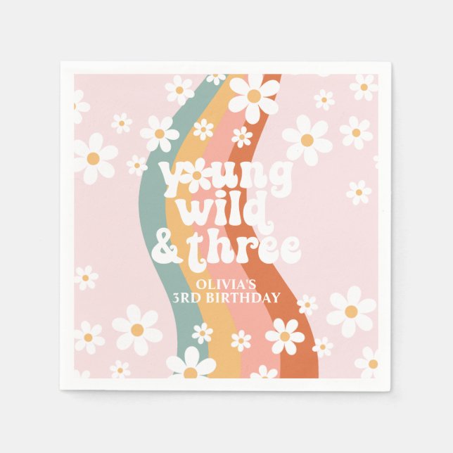Serviette En Papier Retro Rainbow Young Wild Three Daisy (Devant)