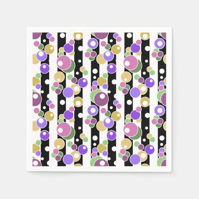 Serviette En Papier Rétro, rayé et pois (Devant)