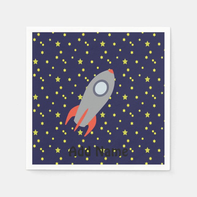 Serviette En Papier Retro Rocket Ship avec Arrière - plan Motif étoile (Devant)