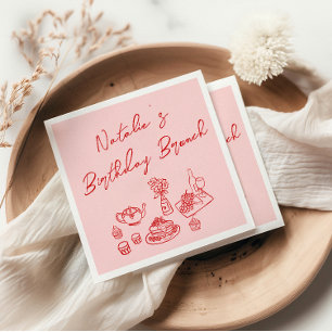 Serviette En Papier Retro Rose Rouge Main tiré Amusant Anniversaire Br