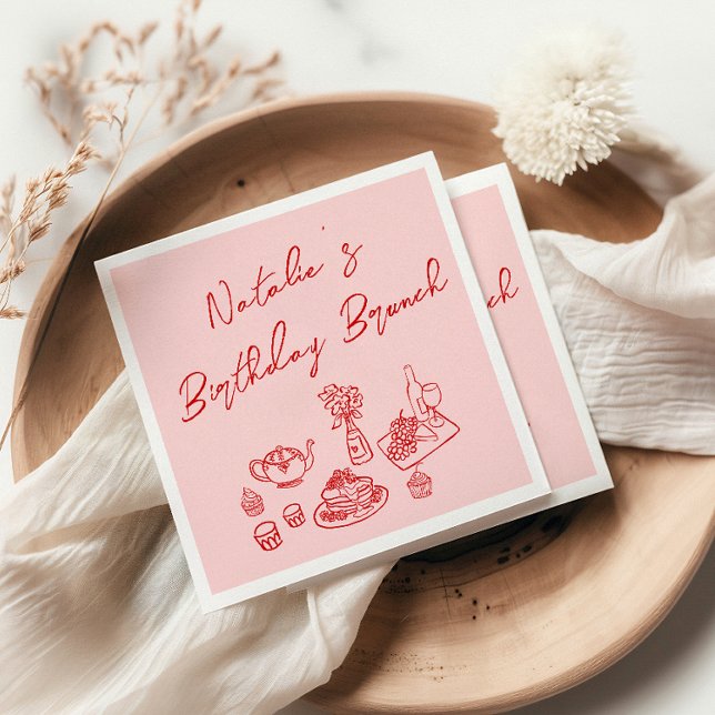 Serviette En Papier Retro Rose Rouge Main tiré Amusant Anniversaire Br (Créateur téléchargé)